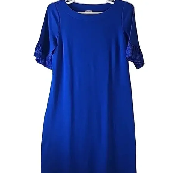 Talbots Womens Sz M Royal Blue Lace Bell Sleeves 100% Cotton Knee Length Dress - Picture 1 of 10